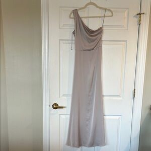 Nicole Miller One-Shoulder Tie Front Silver/Beige Dress
